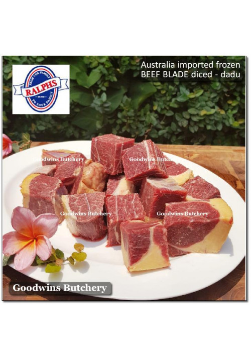 Beef BLADE Australia A (budget) RALPHS frozen daging sapi SAMPIL KECIL casserole rendang dendeng empal jerky opor rawon gule curry gulai DICED CUBED DADU 1.5"4cm (price/pack 600g 6-7pcs)